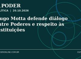 Arte editorial ilustrativa sobre: Hugo Motta defende diálogo entre Poderes e respeito às instituições