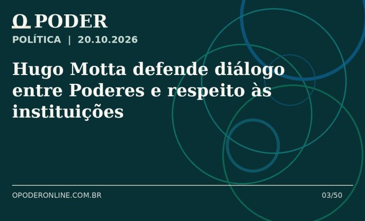 Arte editorial ilustrativa sobre: Hugo Motta defende diálogo entre Poderes e respeito às instituições