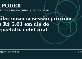 Arte editorial ilustrativa sobre: Dólar encerra sessão próximo de R$ 5,01 em dia de expectativa eleitoral