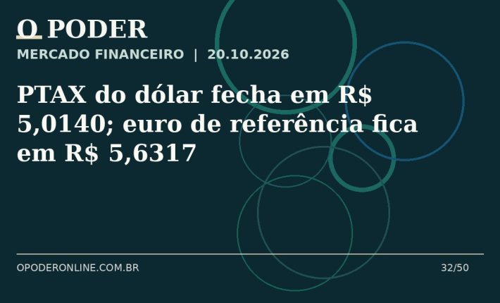 Arte editorial ilustrativa sobre: PTAX do dólar fecha em R$ 5,0140; euro de referência fica em R$ 5,6317