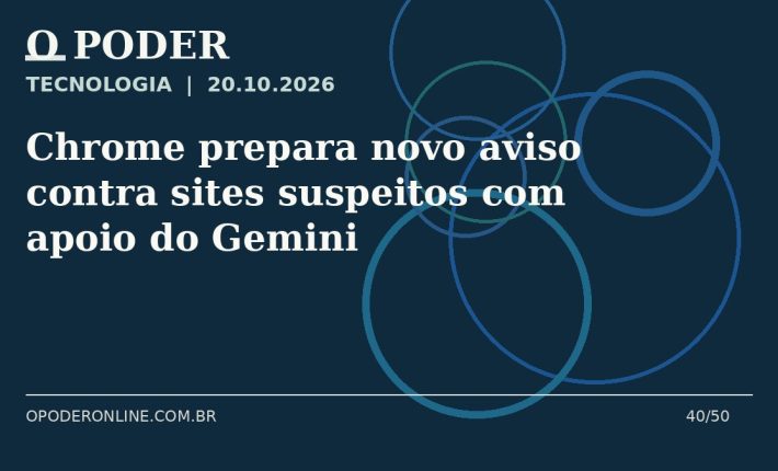 Arte editorial ilustrativa sobre: Chrome prepara novo aviso contra sites suspeitos com apoio do Gemini