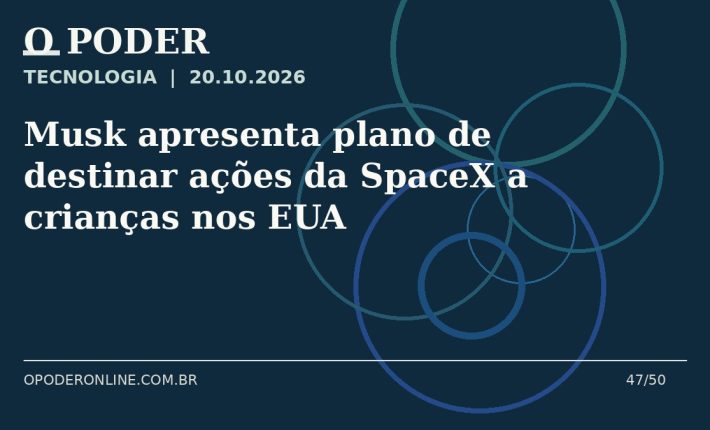 Arte editorial ilustrativa sobre: Musk apresenta plano de destinar ações da SpaceX a crianças nos EUA