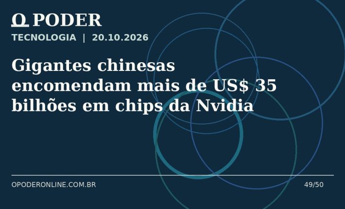 Arte editorial ilustrativa sobre: Gigantes chinesas encomendam mais de US$ 35 bilhões em chips da Nvidia